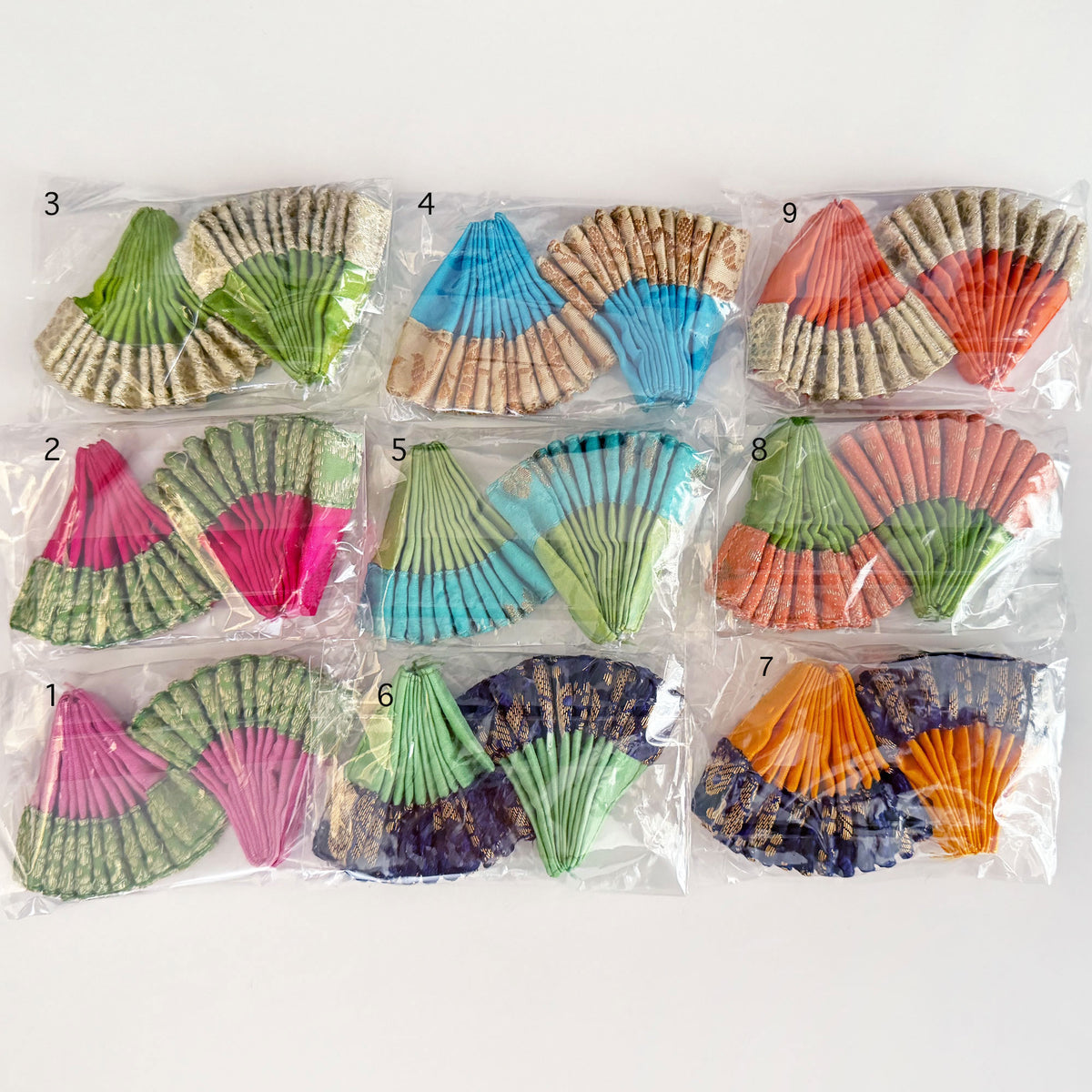 Turban Fans -Silk with Jacquard-  2 1/4 Inch - Set of 2