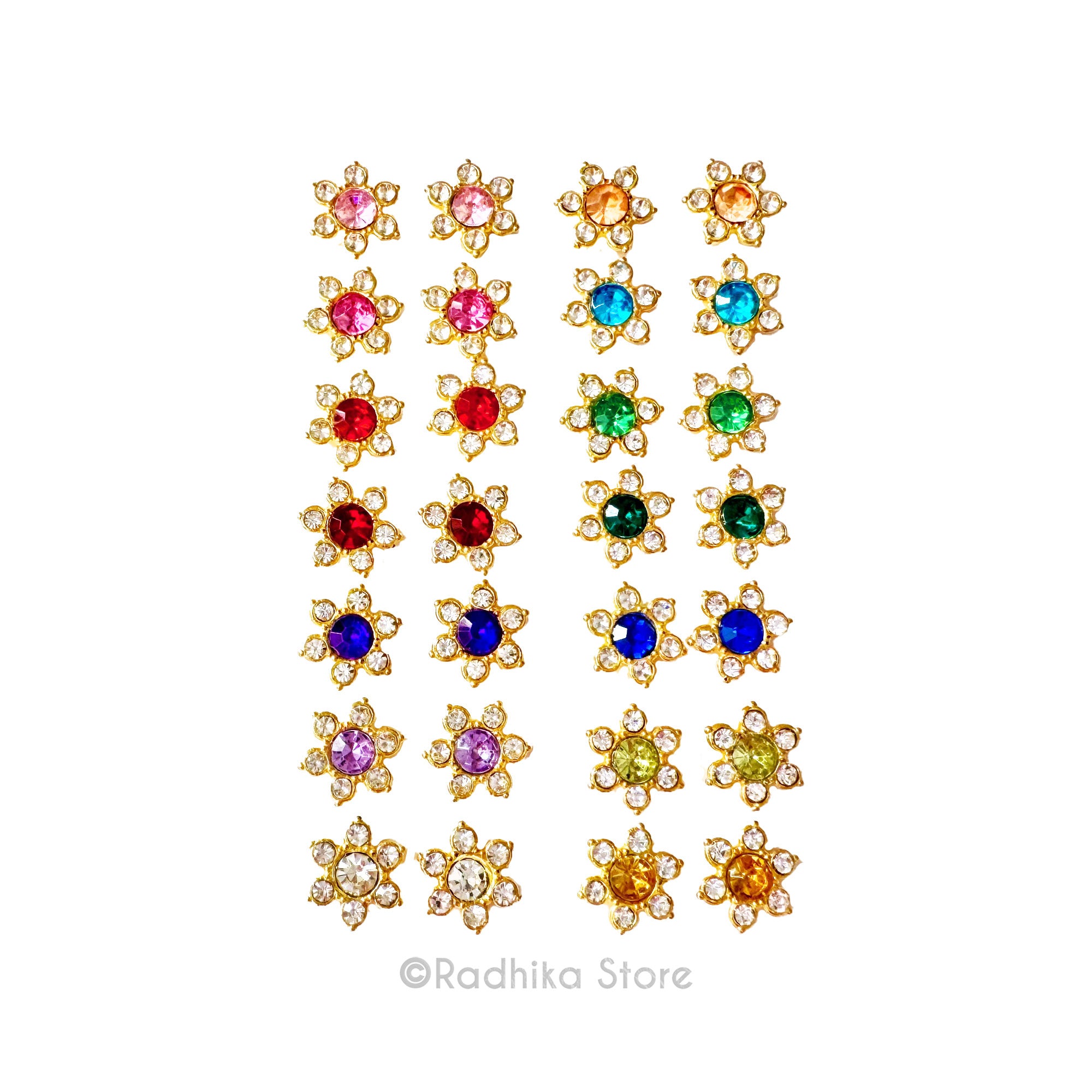 Vrindavan Flower  Rhinestone Earrings - 1/2 Inch