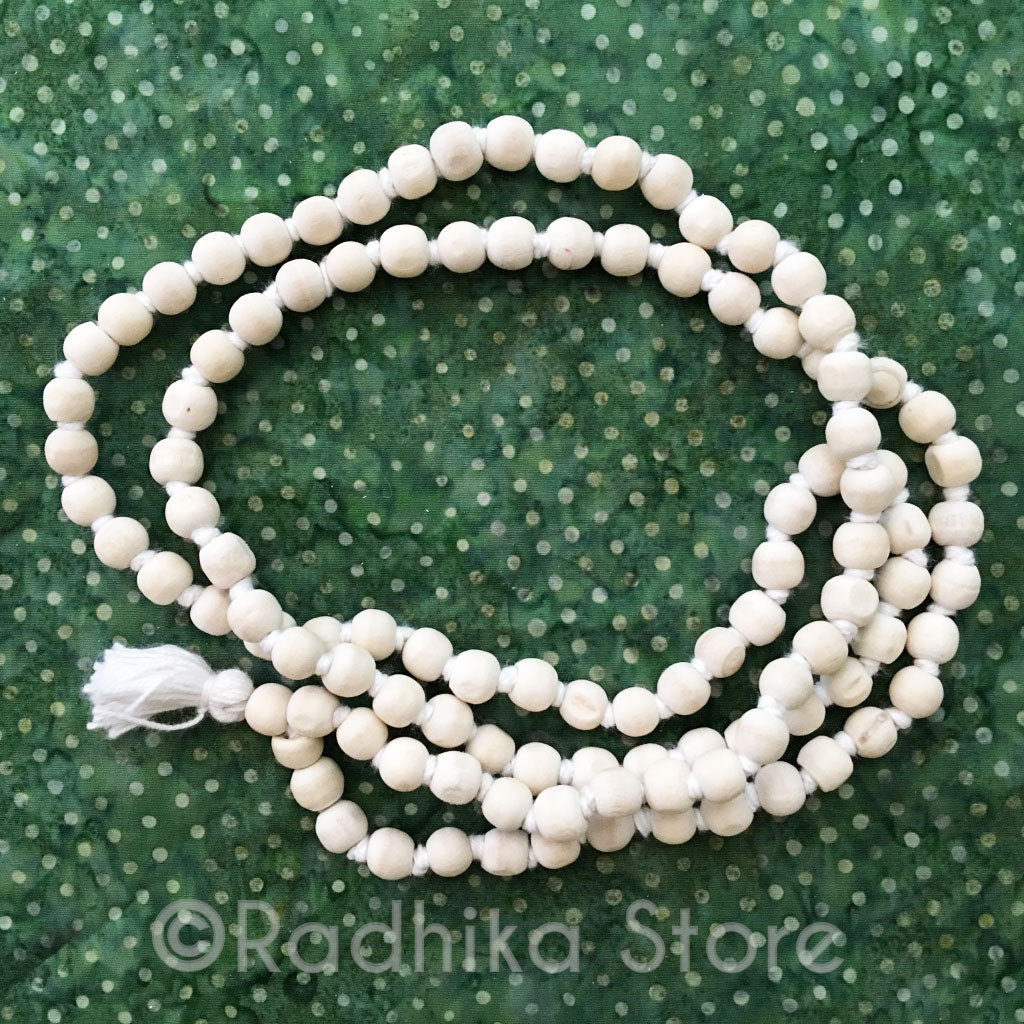 Neem (Wood)- Japa Beads- White Tassel - Medium and Small