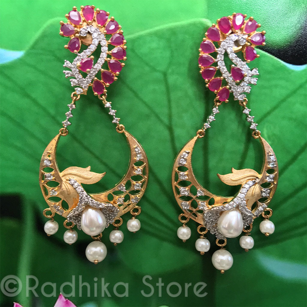Ruby Paisley Flower Earrings - Bollywood Collection
