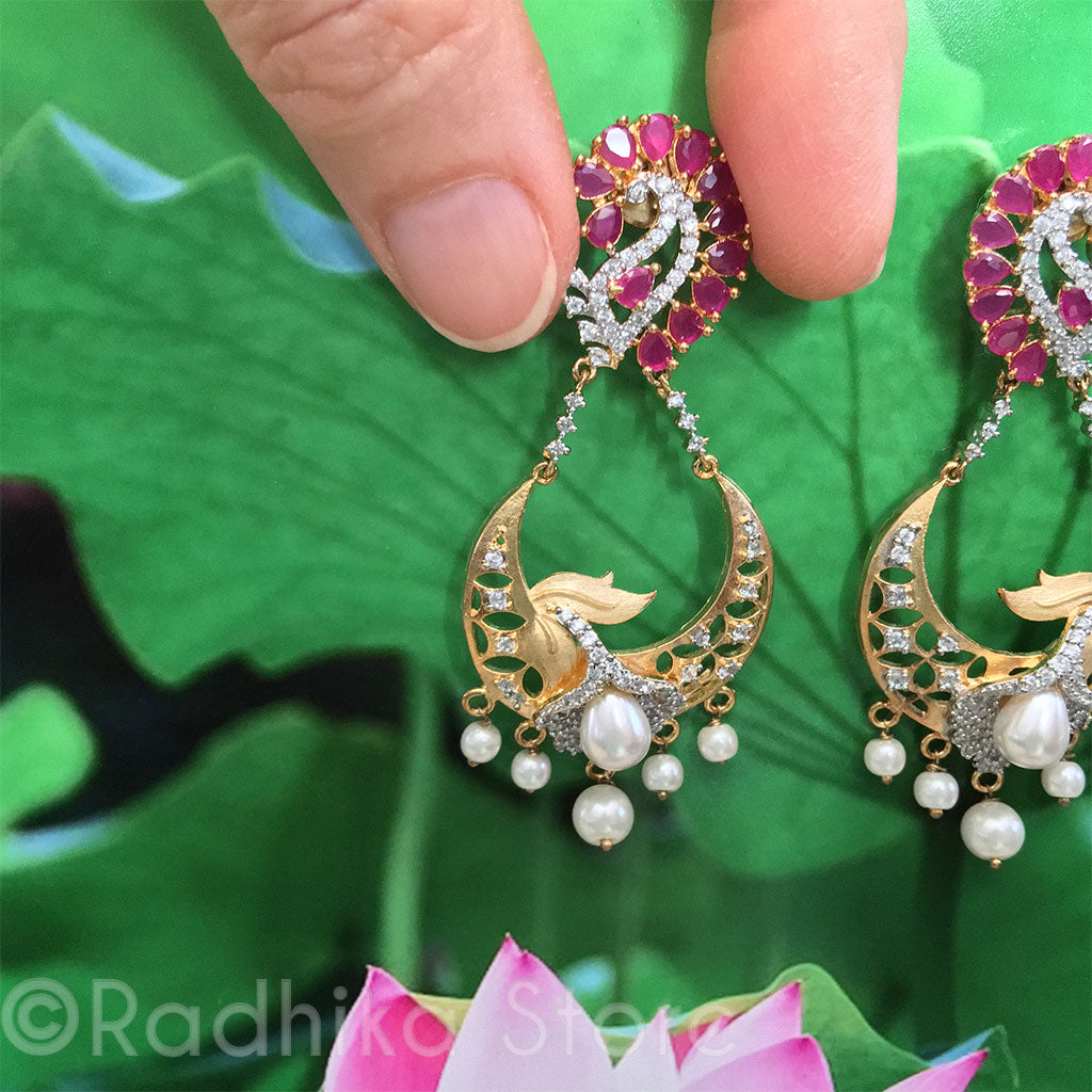 Ruby Paisley Flower Earrings - Bollywood Collection