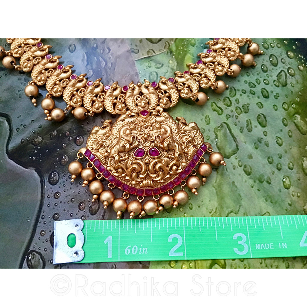 Golden Ruby Peacock Necklace and Earring Set