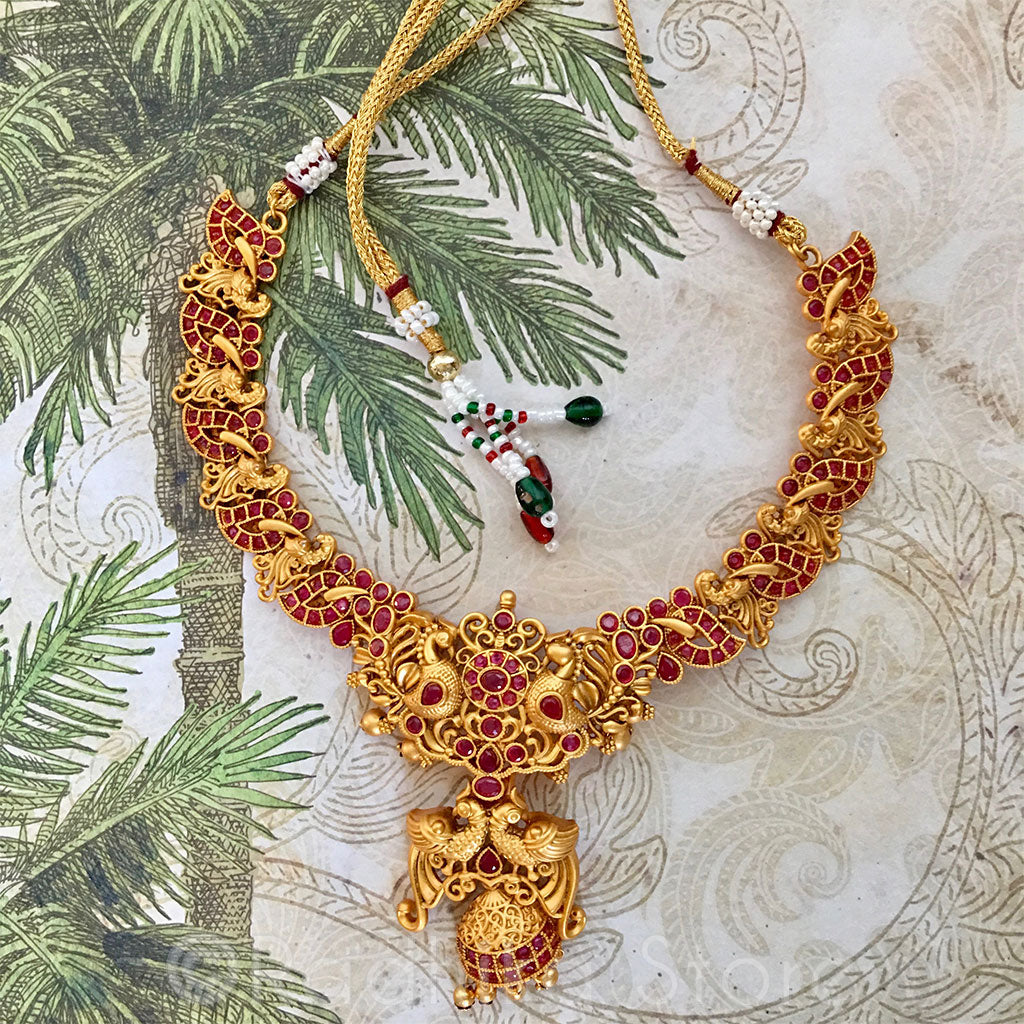Stunning Red Peacock Bell Necklace