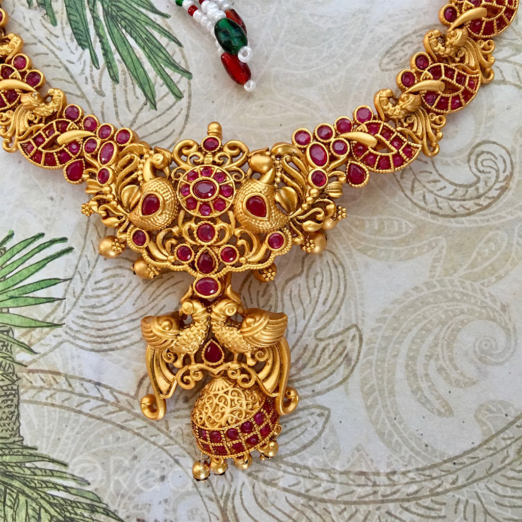 Stunning Red Peacock Bell Necklace