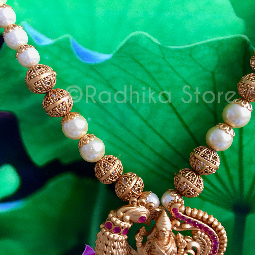 Sri Lakshmi Riding Peacock - Pink - Necklace