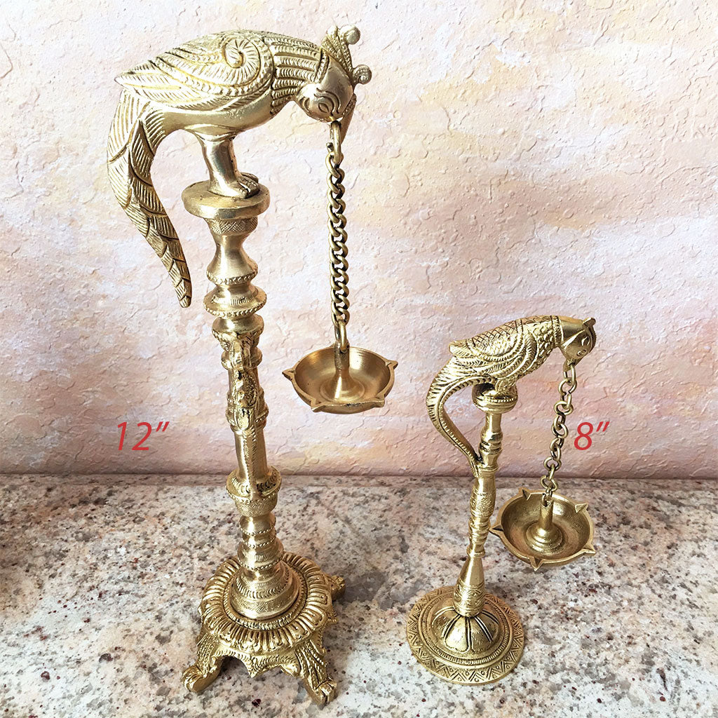 Parrot Hanging Ghee Lamp - (Diya) - Solid Brass- 8&quot; Inch