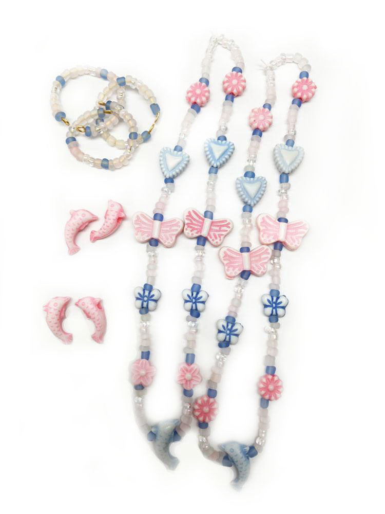 Gaura Nitai- Pink and Blue Dolphin Heart Butterfly - Necklace Set