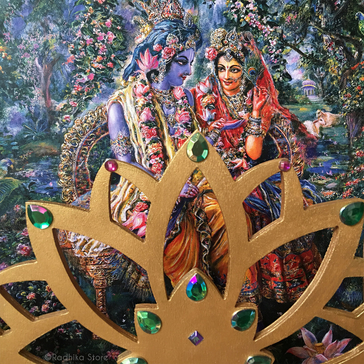 Lotus Flower Jeweled Golden Throne/Bed- Vrindavan Oppulence design- 9.5&quot; Long