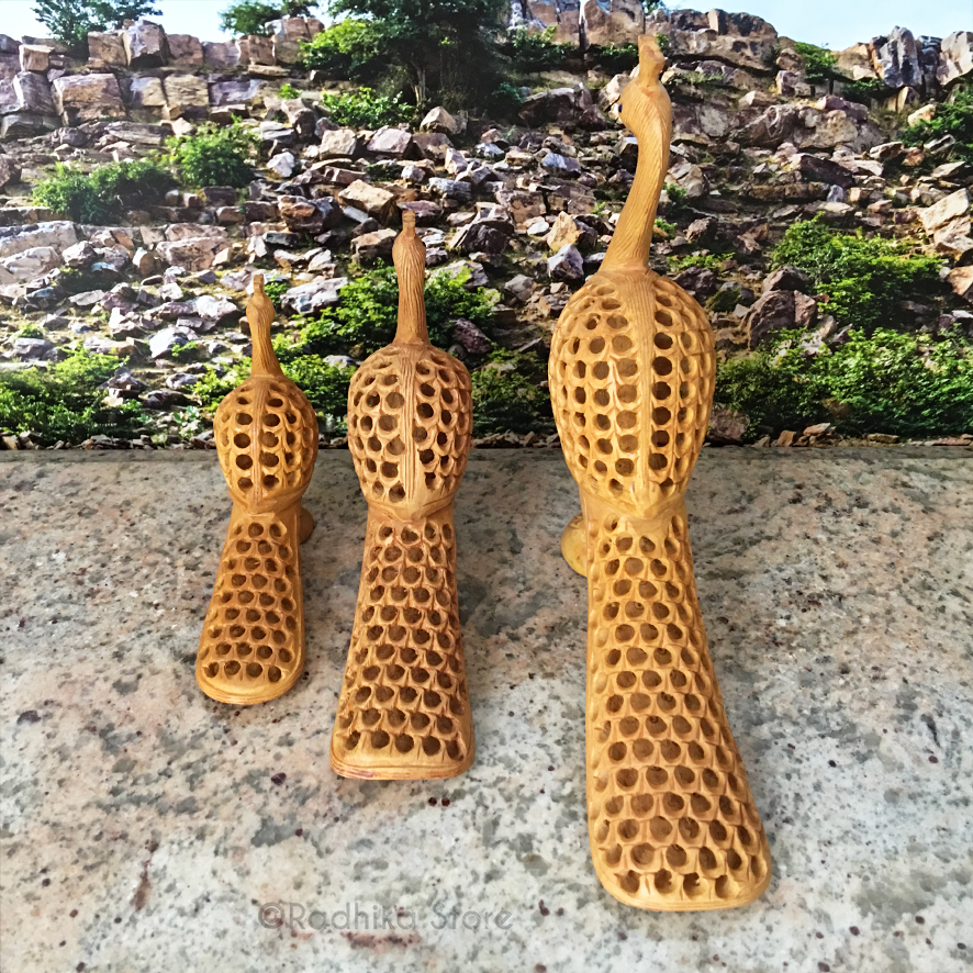 Hand Carved Govardhana Peacocks With Baby Peacock Inside- Choose From Three Sizes