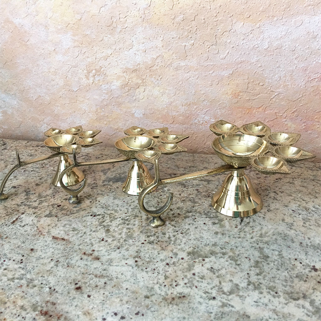 5 Prong Brass Arati Lamp - Small Medium Large