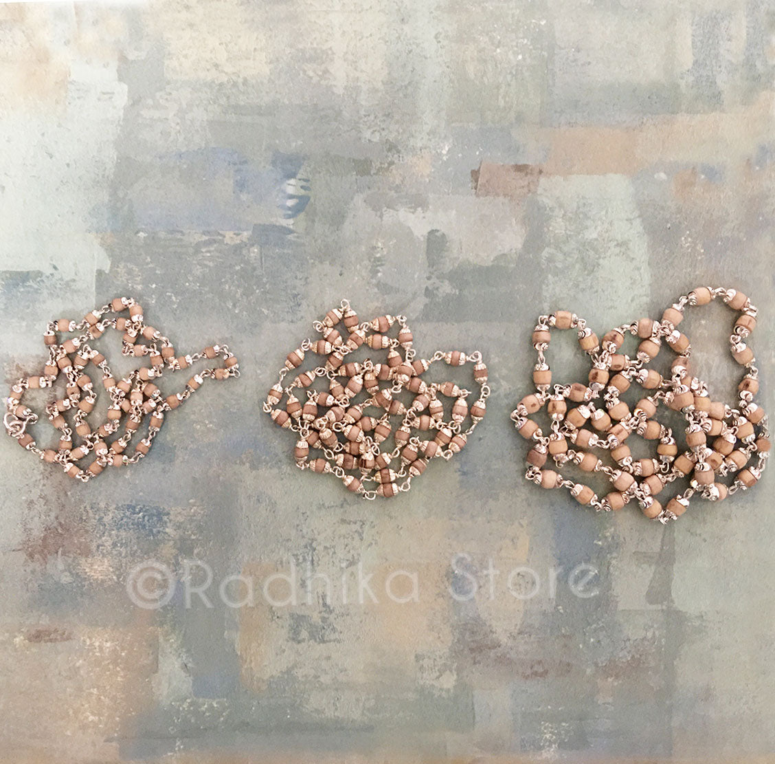 Silver Tulsi Necklace With Fancy End Caps