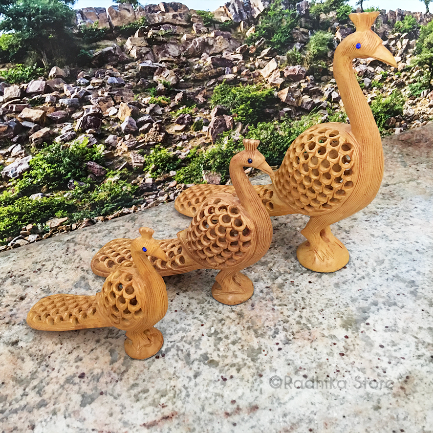 Hand Carved Govardhana Peacocks With Baby Peacock Inside- Choose From Three Sizes
