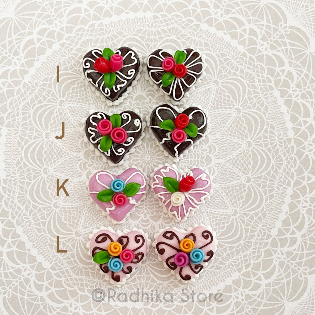 Tiny Sweet Heart Cake - Decorative Rose - Choose - Set of 2