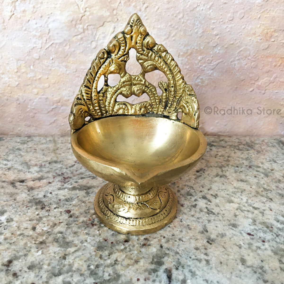 Peacock Plume - Brass Offering Ghee Lamp - (Diya) - Choose size