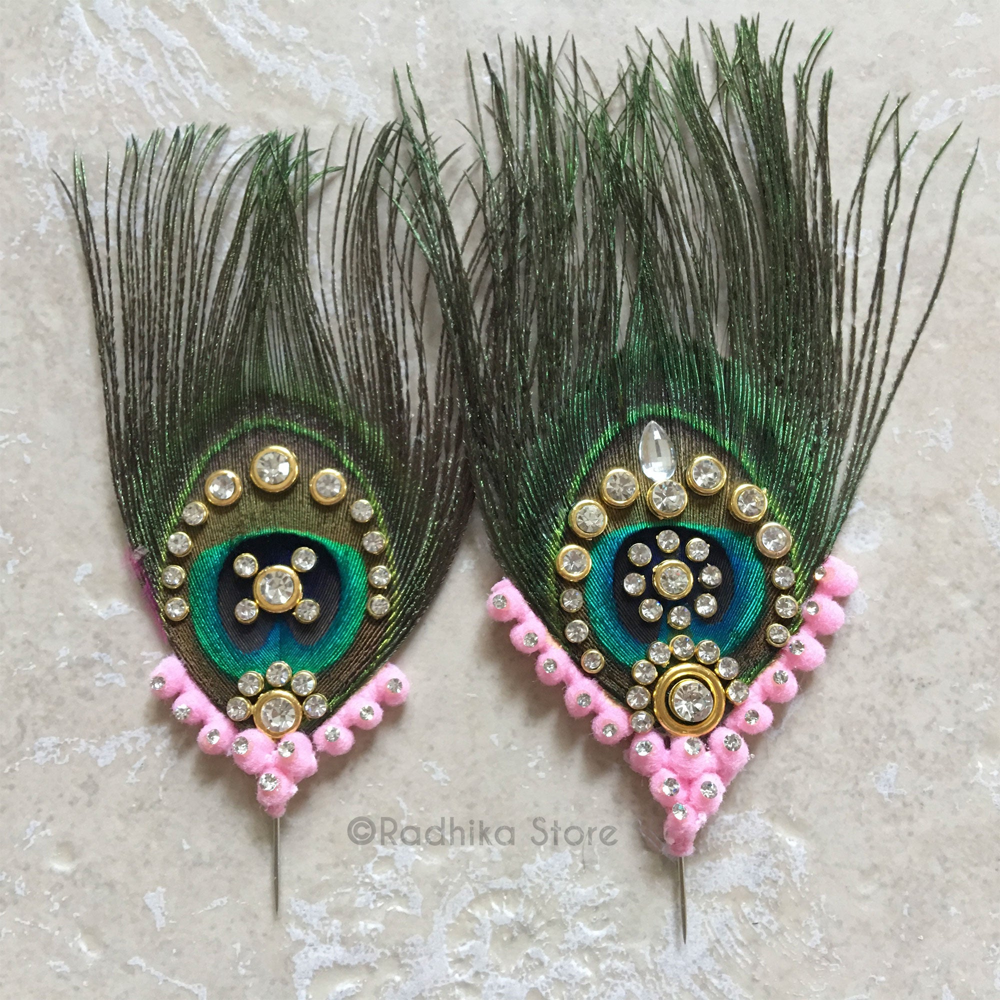 Extra Large Crystal Peacock Feathers - Pink Color