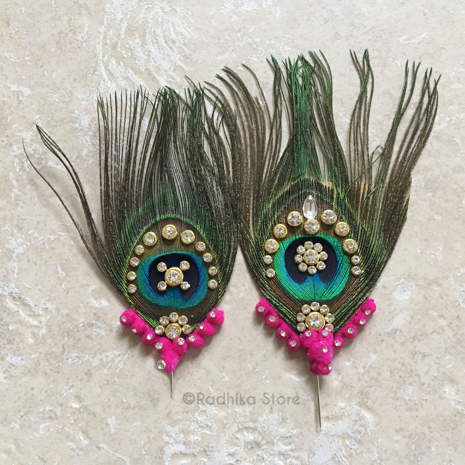 Extra Large Crystal Peacock Feathers - Fuchsia Color