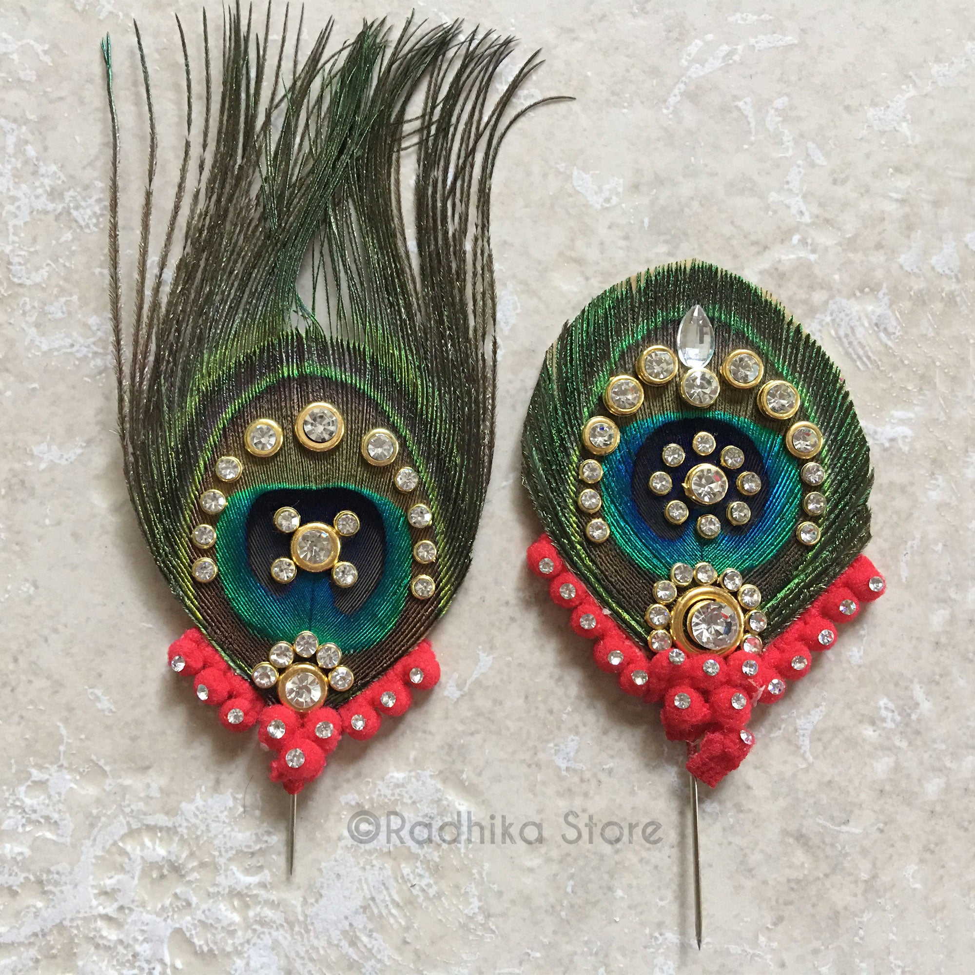 Extra Large Crystal Peacock Feathers - Red Color