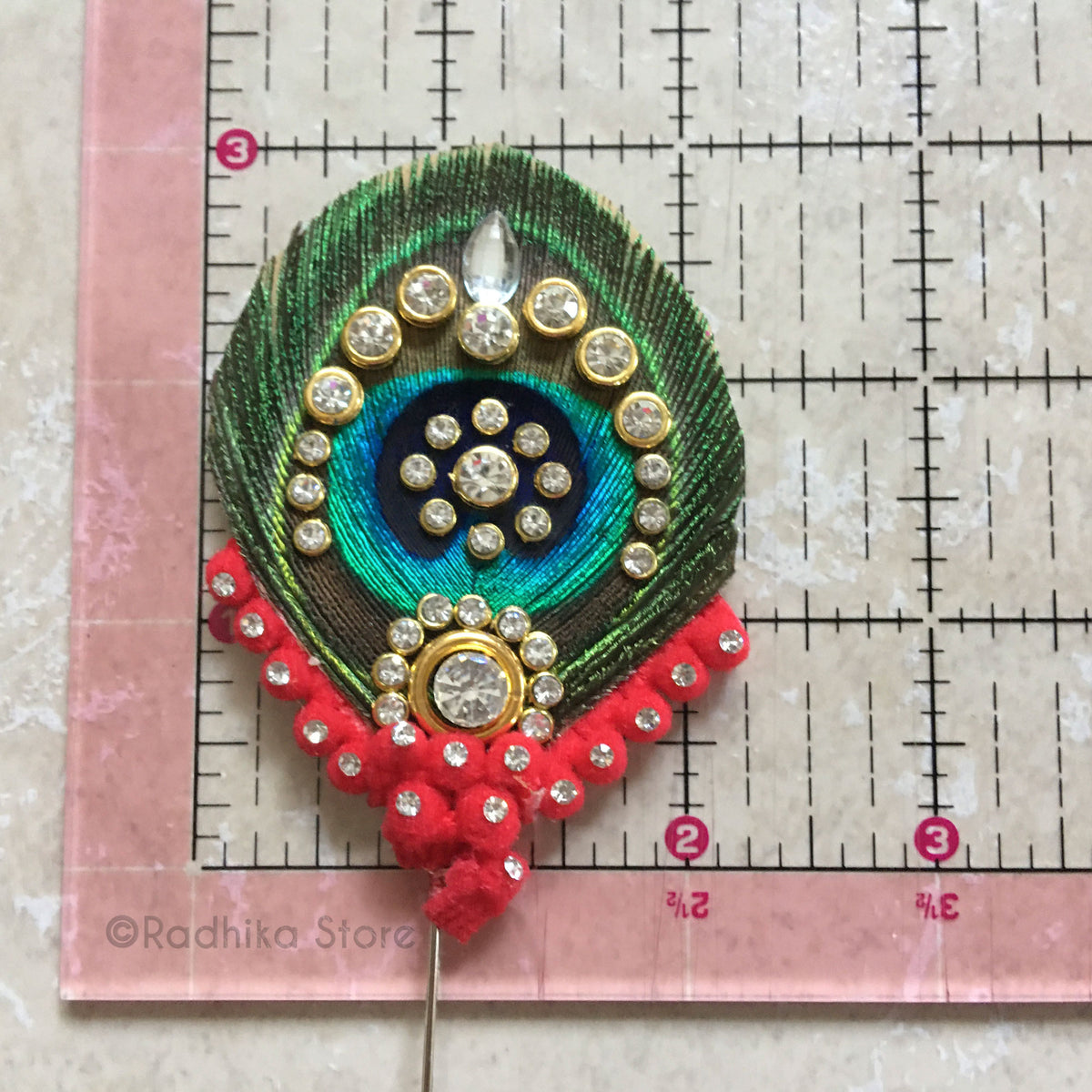 Extra Large Crystal Peacock Feathers - Red Color