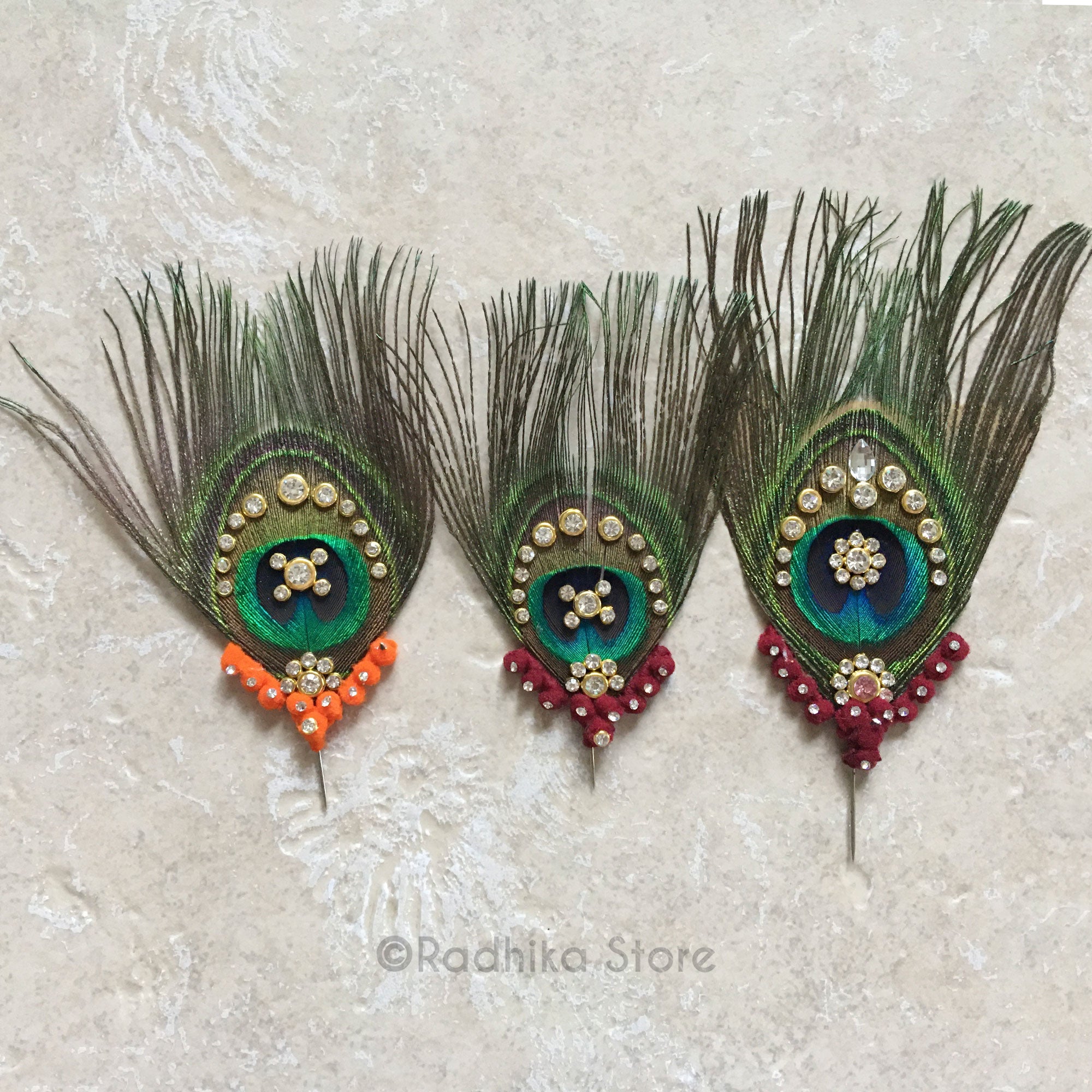 Extra Large Crystal Peacock Feathers - Maroon Color