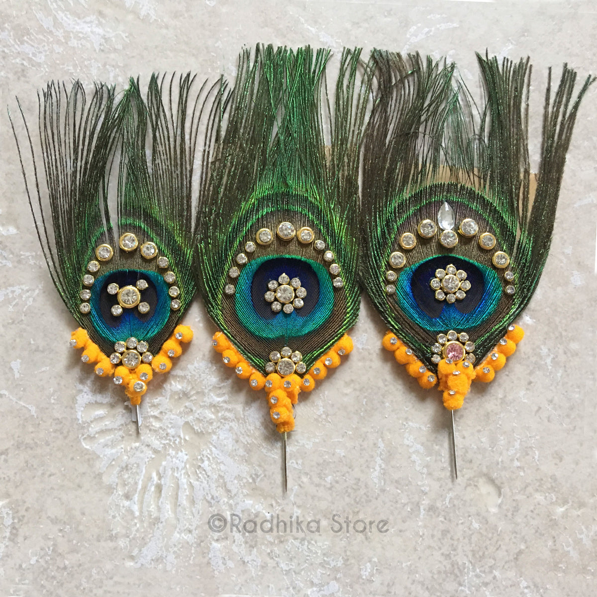 Extra Large Crystal Peacock Feathers -Marigold Color