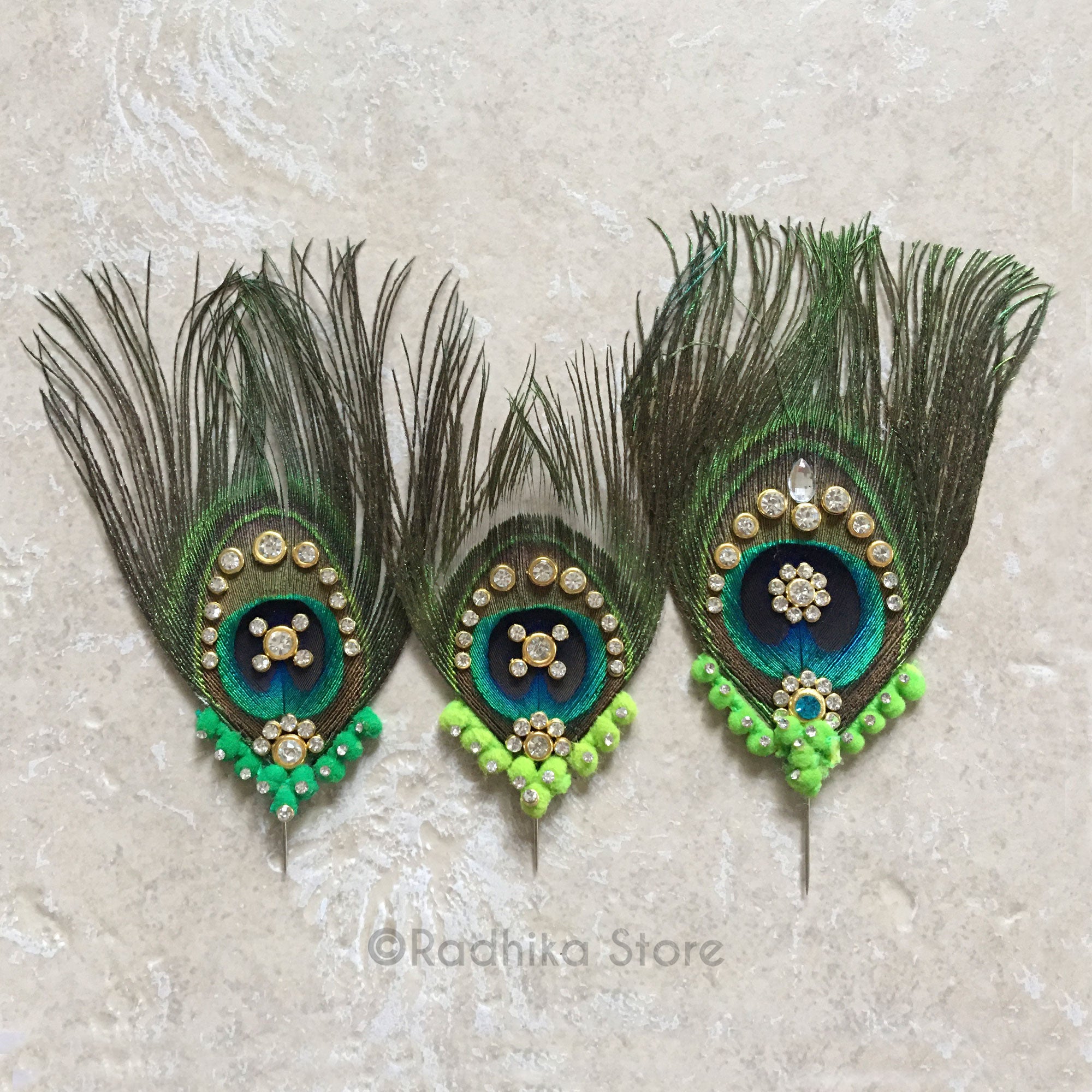 Extra Large Crystal Peacock Feathers - Green Colors