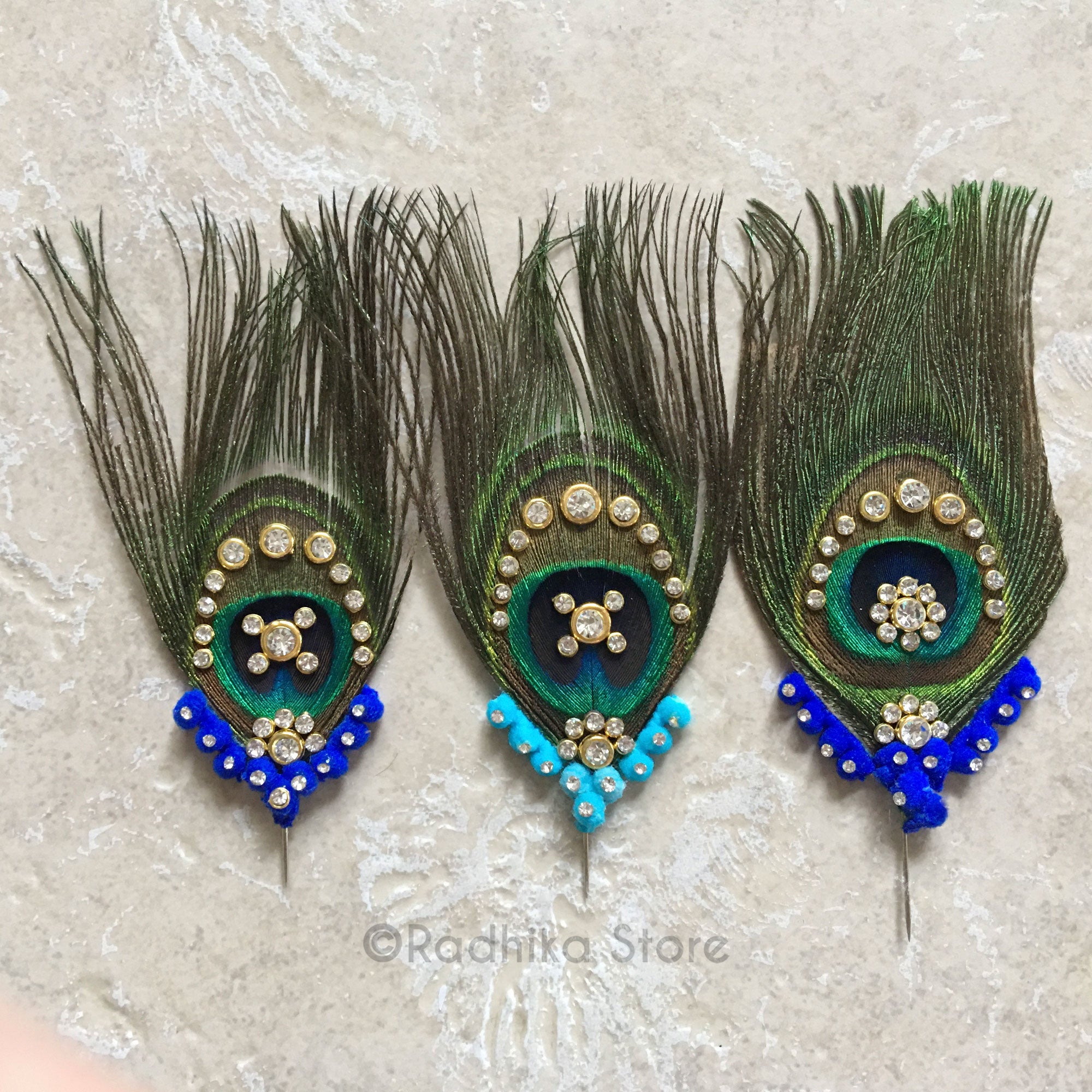 Extra Large Crystal Peacock Feathers - Peacockl Blue Colors