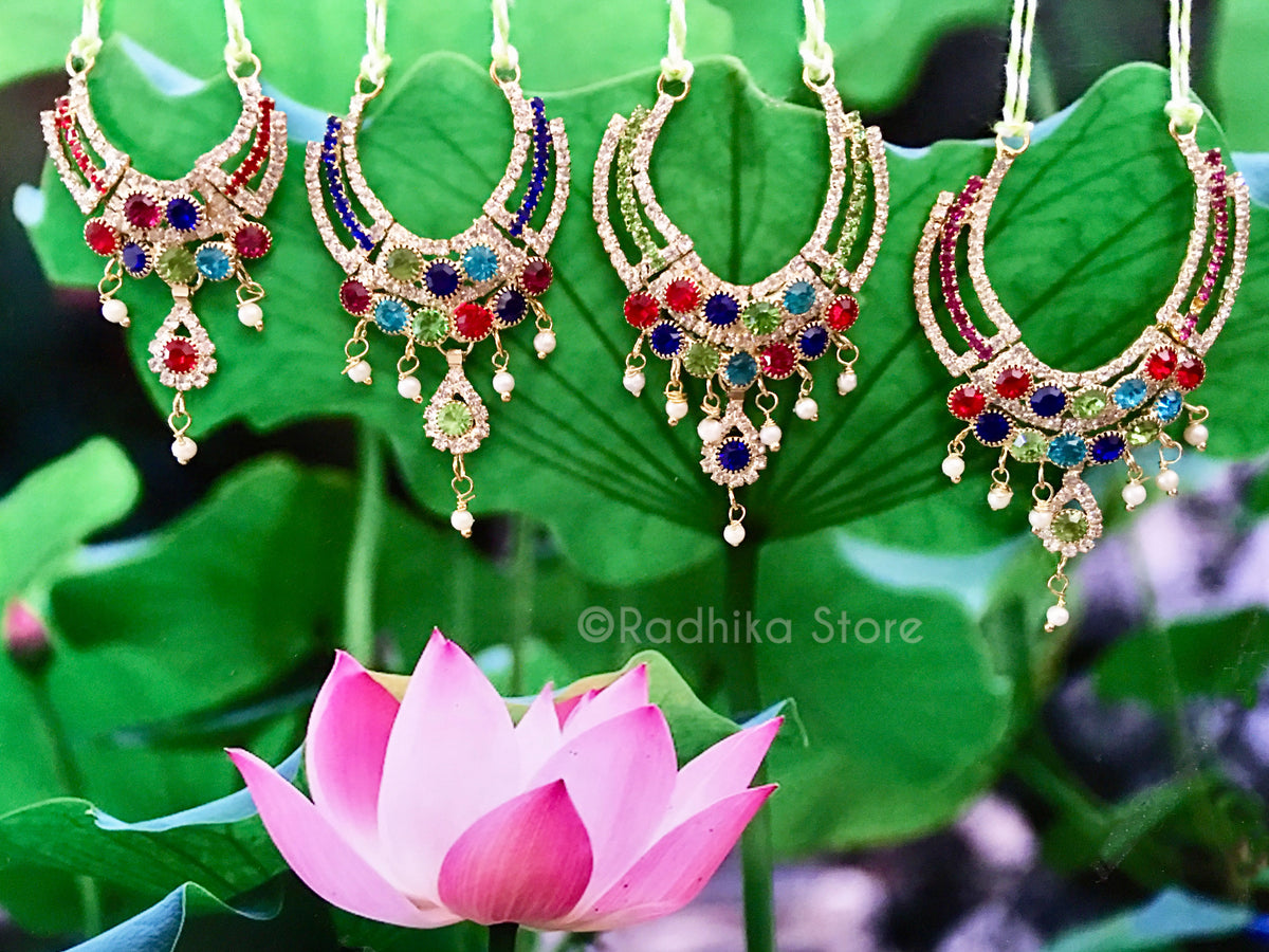 Multi Color Crystal Collar Deity Necklace With Teardrop and Pearls