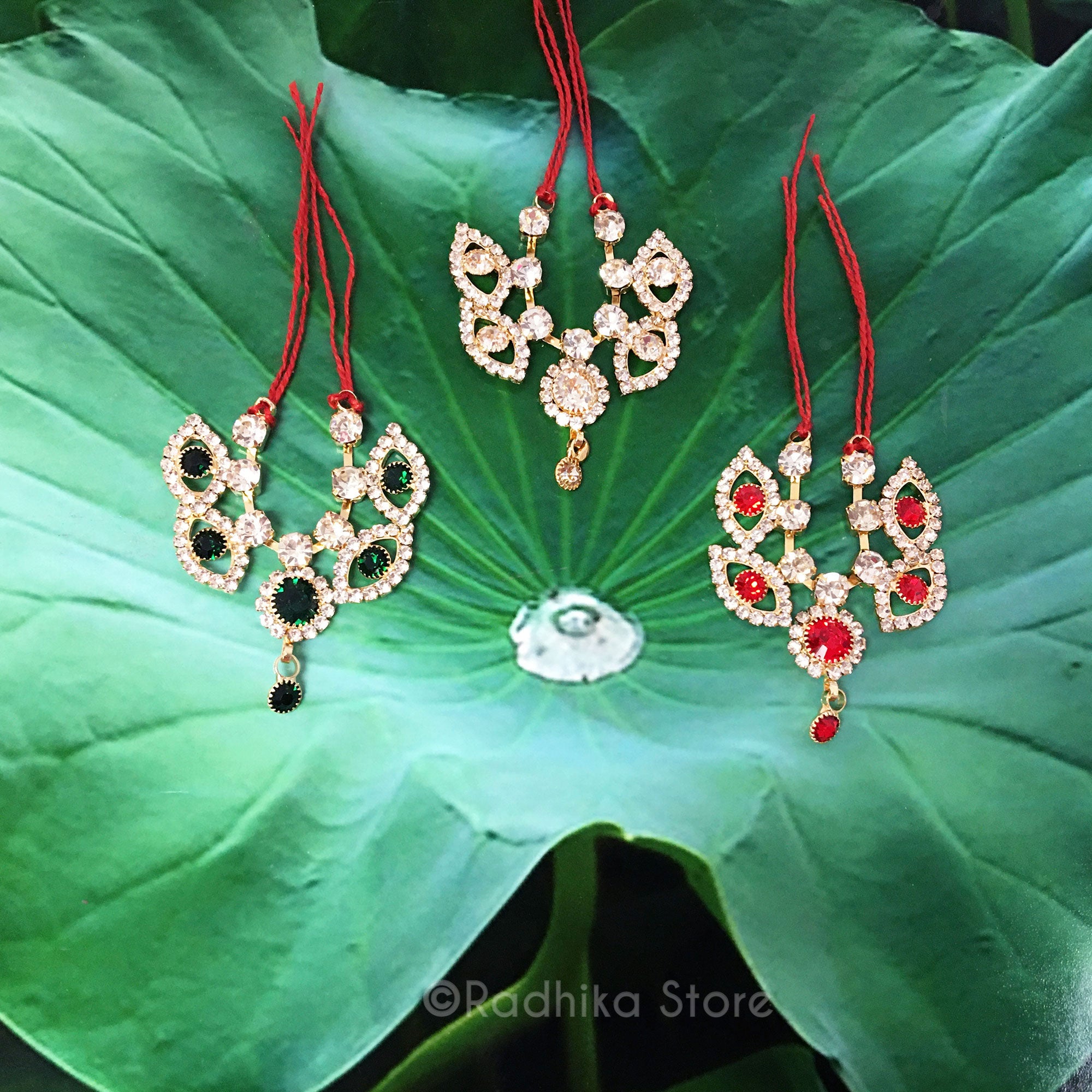 Butterfly Emerald Diamond Ruby Rhinestone Deity Necklace- Emerald Diamond Ruby
