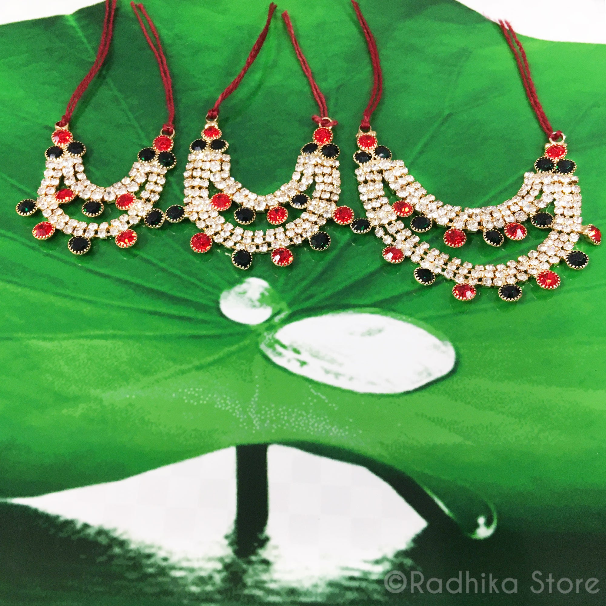 Emerald Ruby Lotus Drops - Rhinestone Deity Necklace