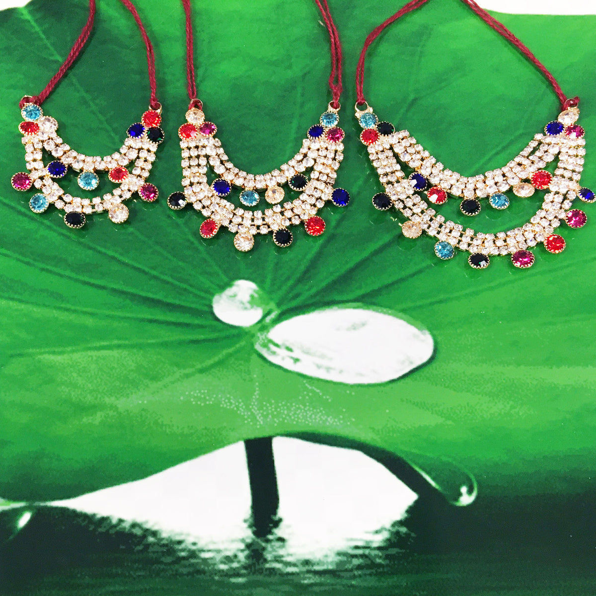 Multi Color Lotus Drops - Rhinestone Deity Necklace