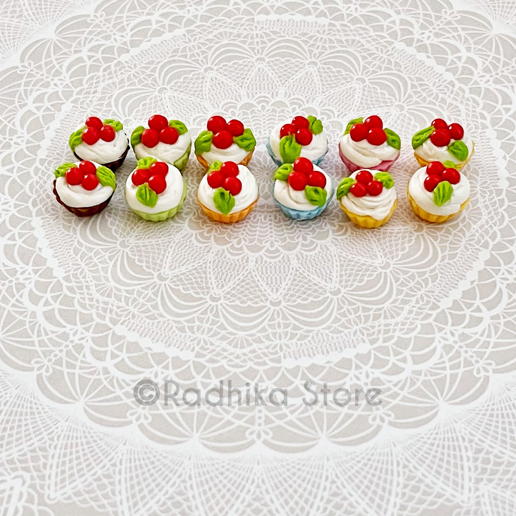 Tiny Cherry Cupcakes - Choose Color - Set of 2