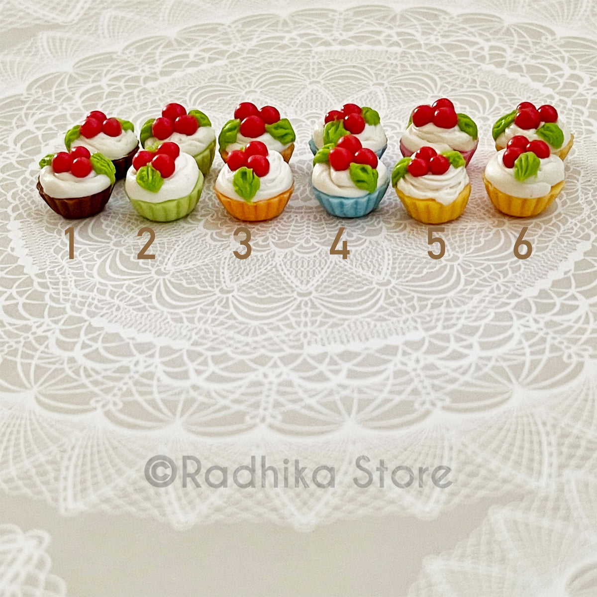 Tiny Cherry Cupcakes - Choose Color - Set of 2
