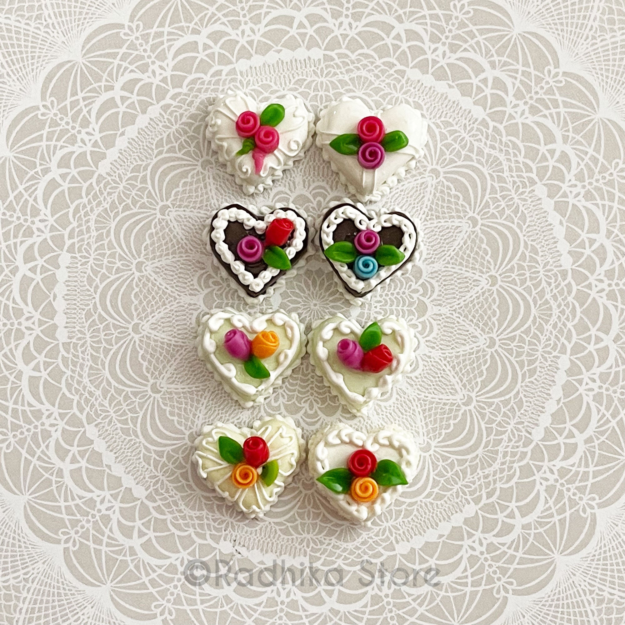 Tiny Sweet Heart Cake - Frosted Rose - Choose - Set of 2