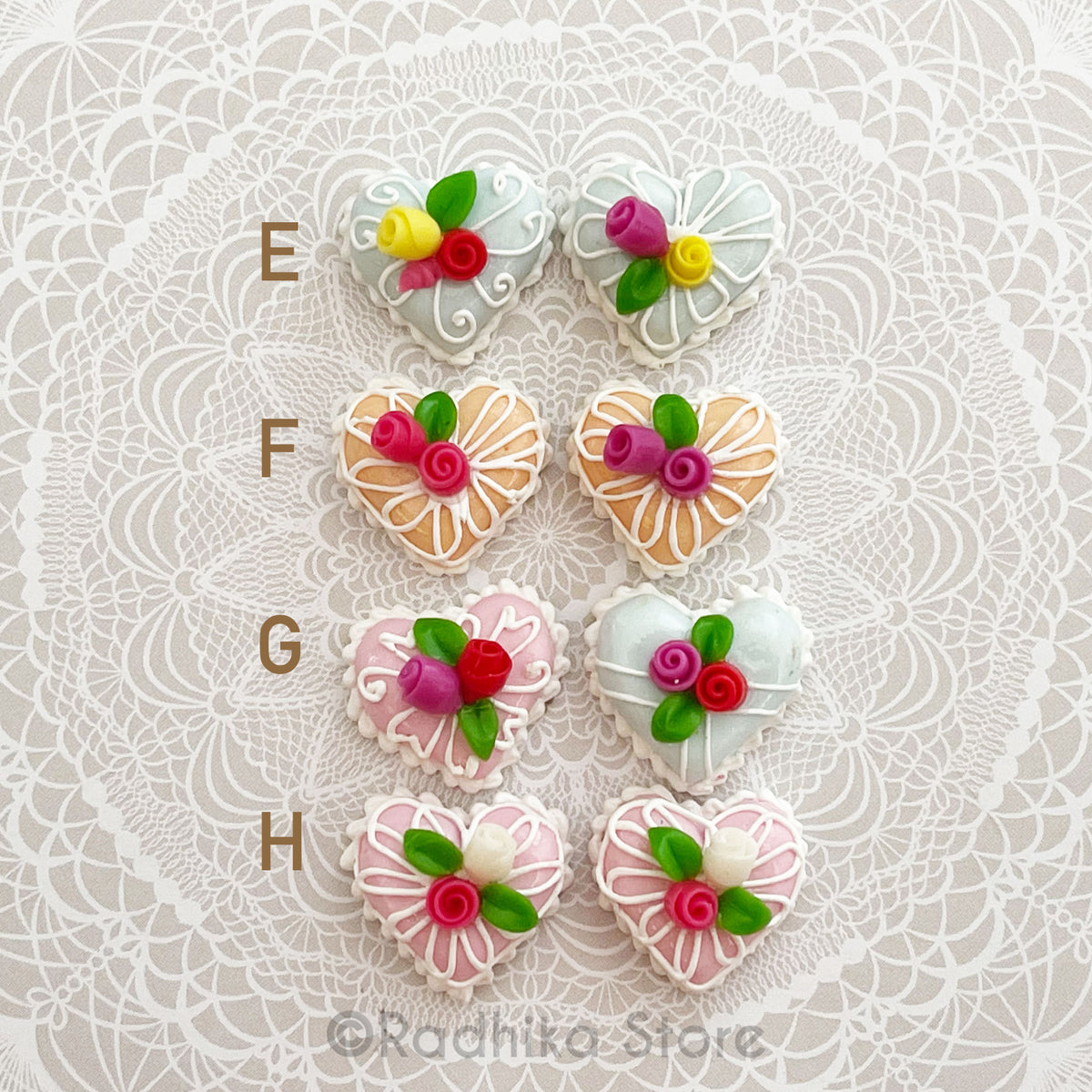 Tiny Sweet Heart Cake - Swirl Rose - Choose - Set of 2