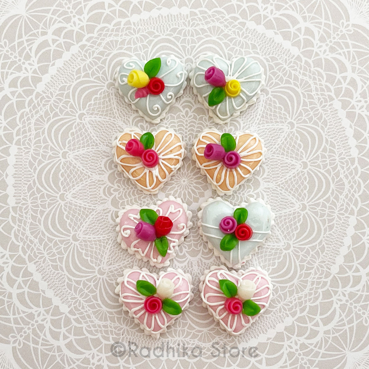 Tiny Sweet Heart Cake - Swirl Rose - Choose - Set of 2