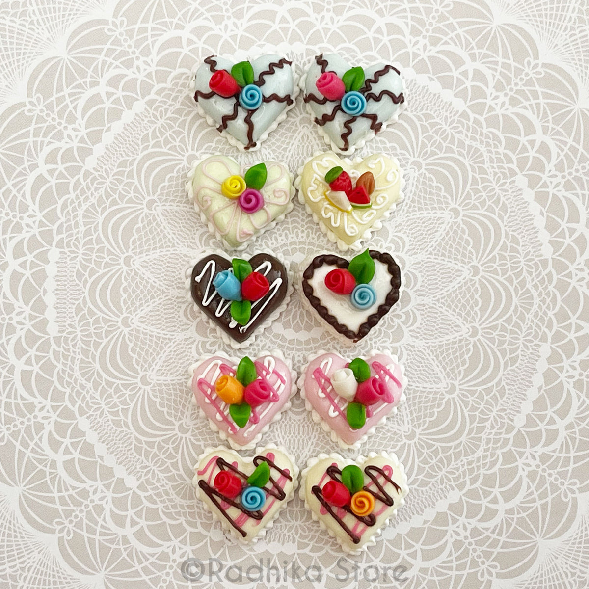 Tiny Sweet Heart Cake - Festival Rose - Choose - Set of 2