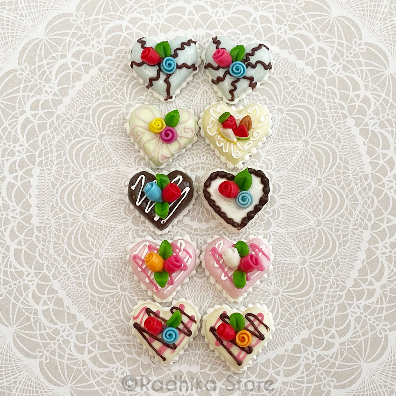 Tiny Sweet Heart Cake - Festival Rose - Choose - Set of 2