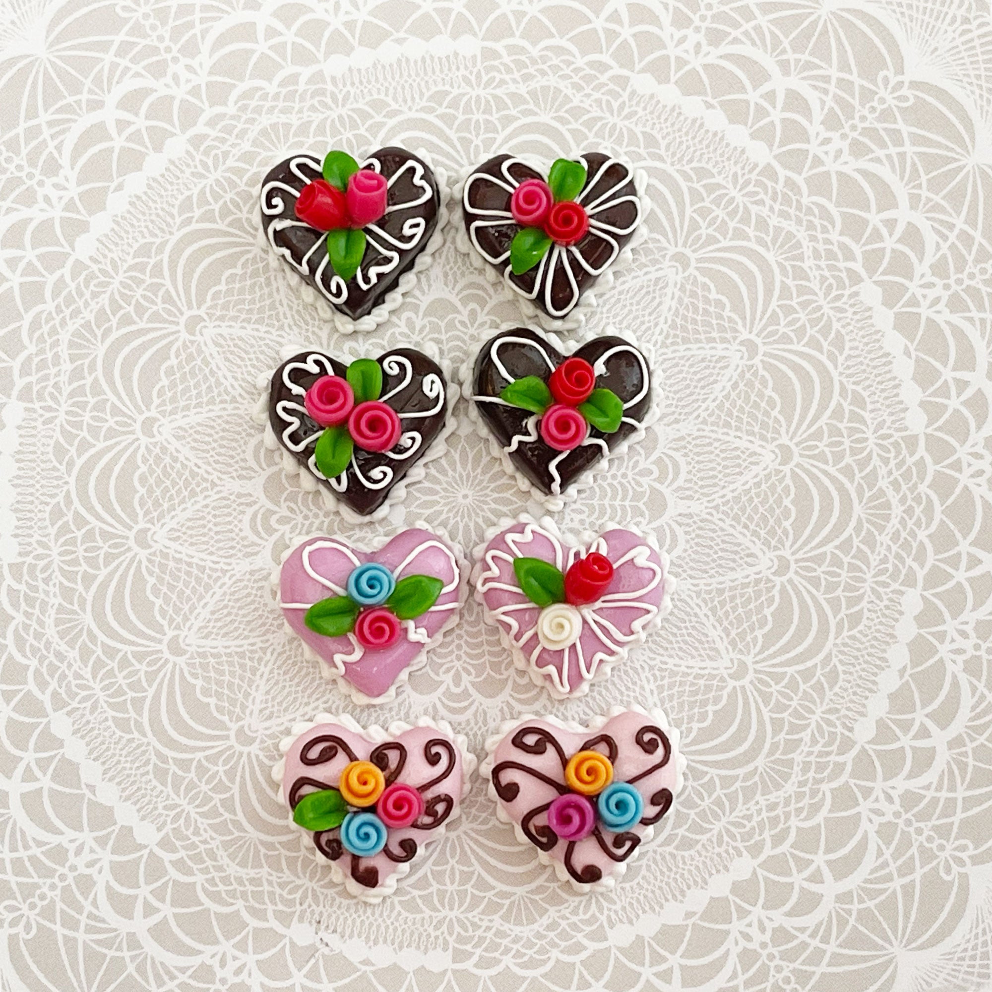 Tiny Sweet Heart Cake - Decorative Rose - Choose - Set of 2