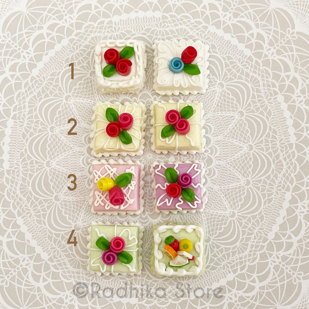 Tiny Sweet Square Cakes - Frosty Swirl - Choose- Set of 2