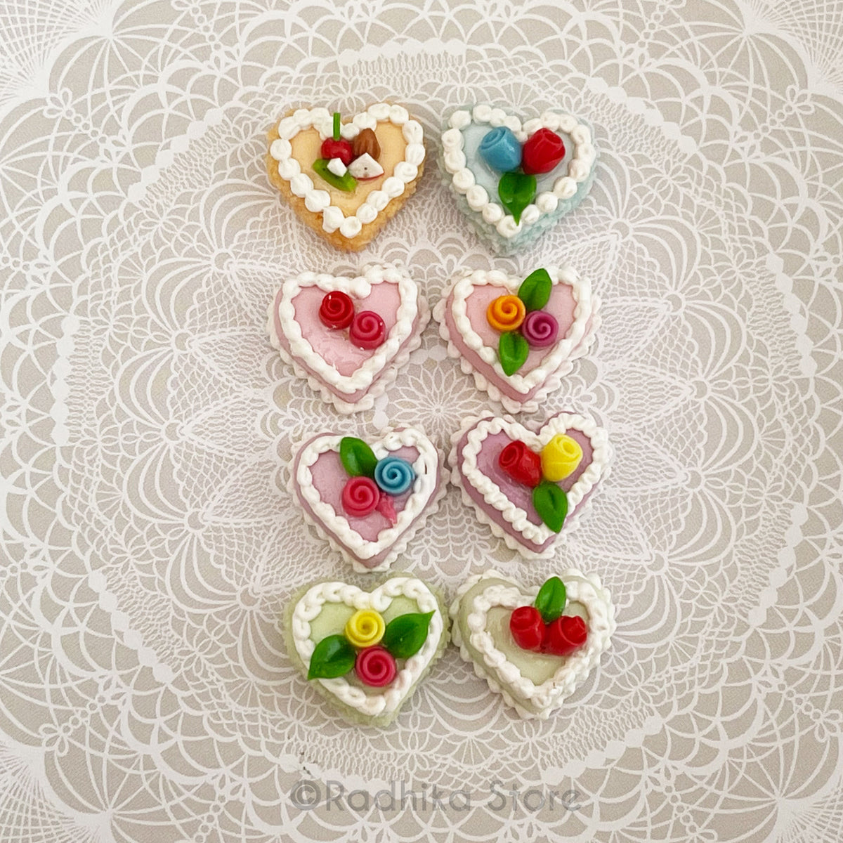 Tiny Sweet Heart Cake -Frosty Rose - Choose - Set of 2 -