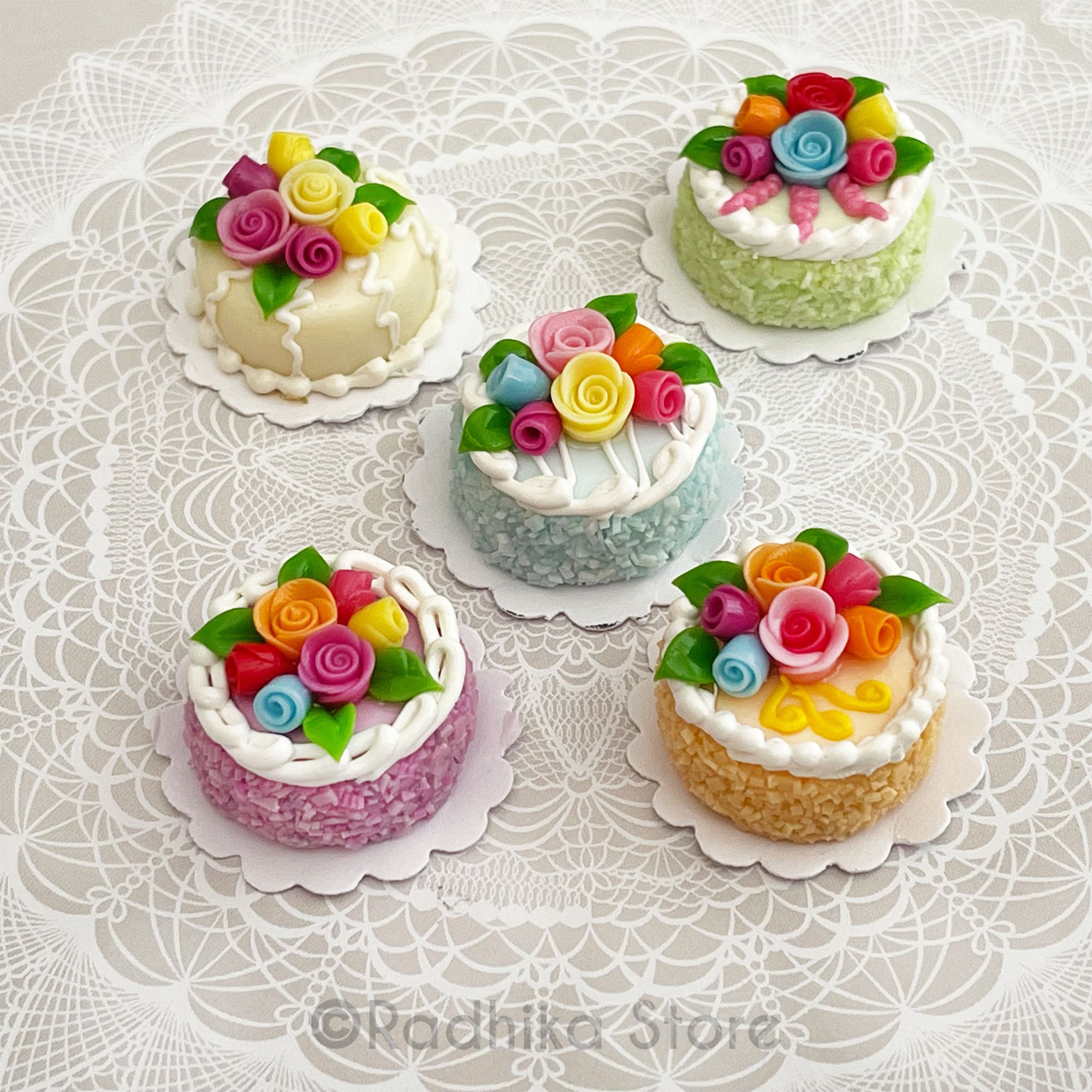 Small Round Frosty Rose Flower Cakes - Choose Cake