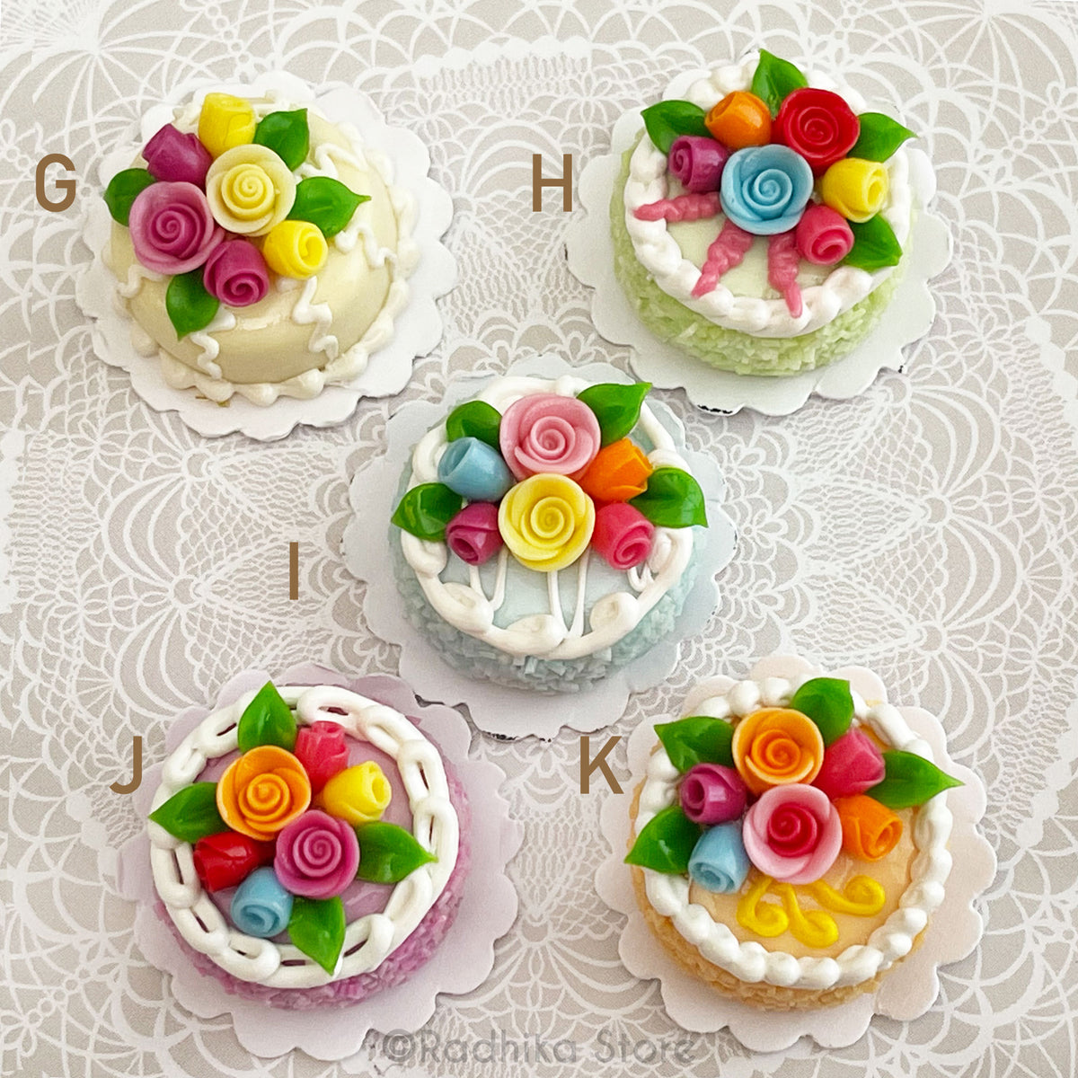 Small Round Frosty Rose Flower Cakes - Choose Cake