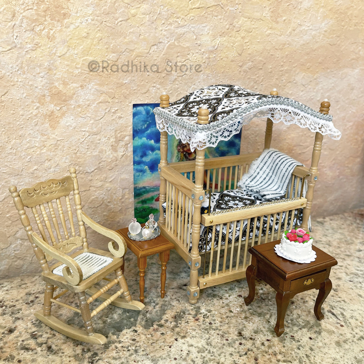 Vrindavan Palace - Canopy Crib - Natural Wood Finish