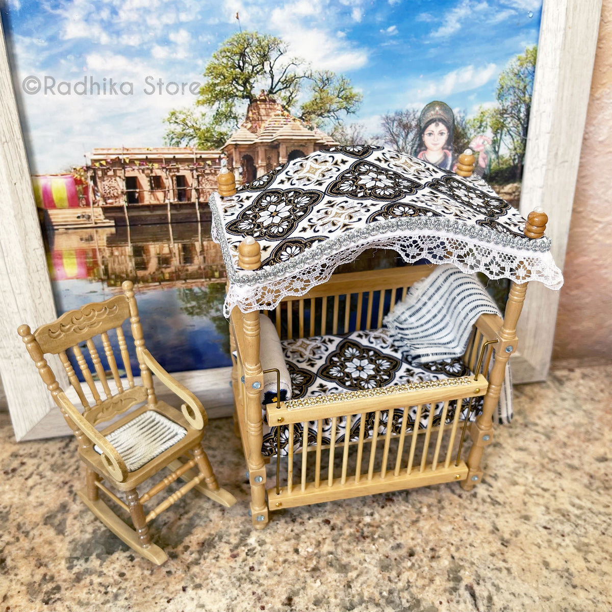 Vrindavan Palace - Canopy Crib - Natural Wood Finish