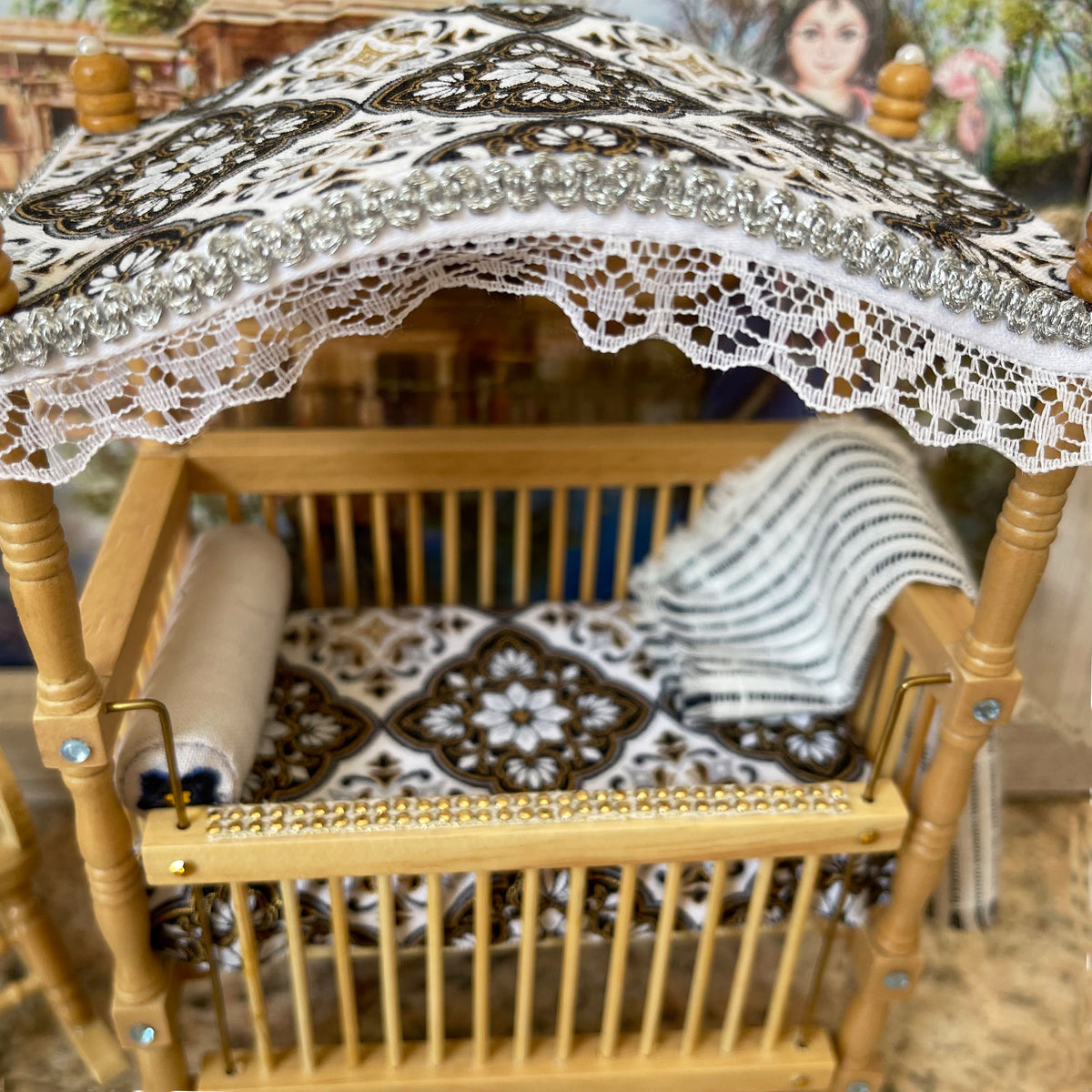 Vrindavan Palace - Canopy Crib - Natural Wood Finish