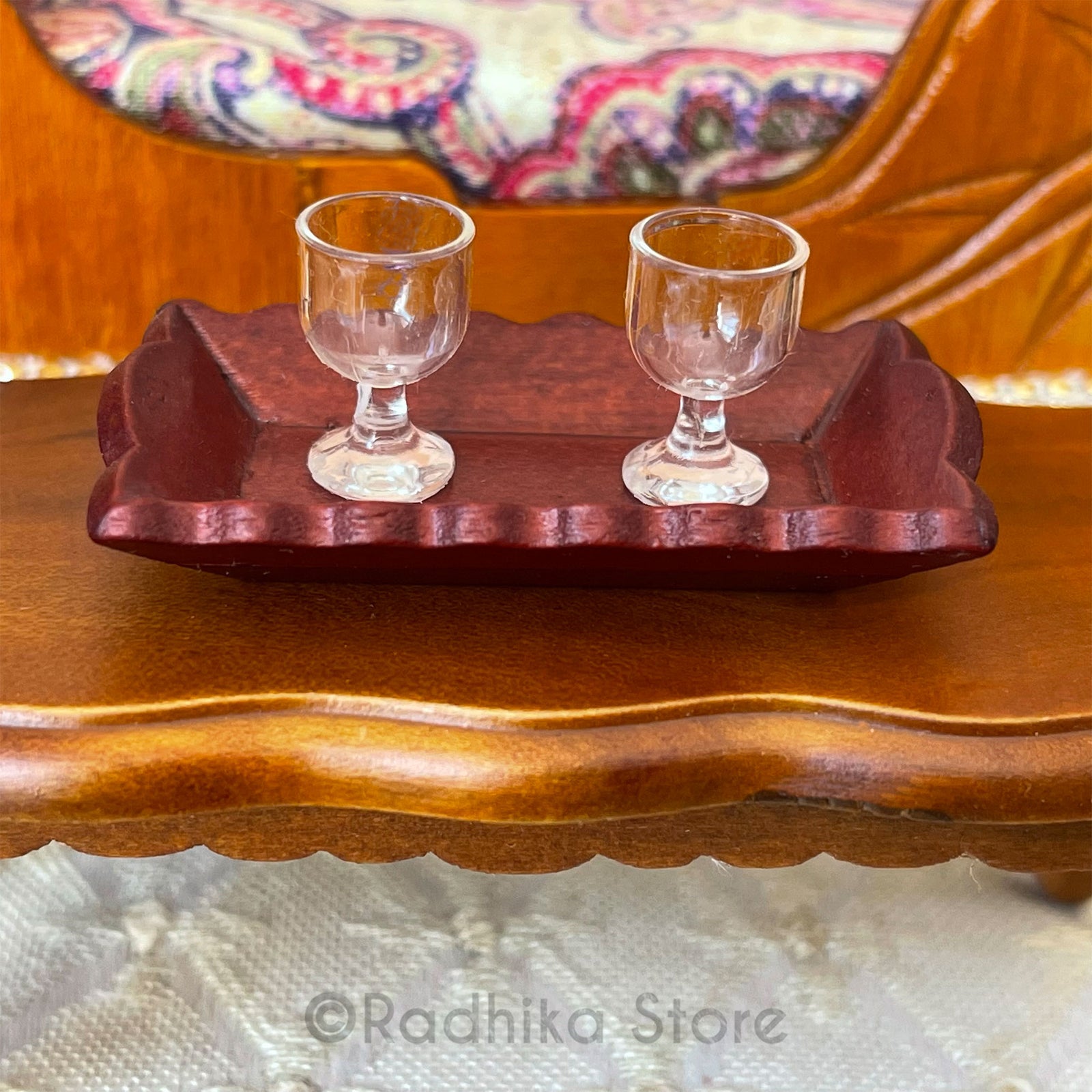 Mahogany Wood Serving Tray Or Crystal Glasses