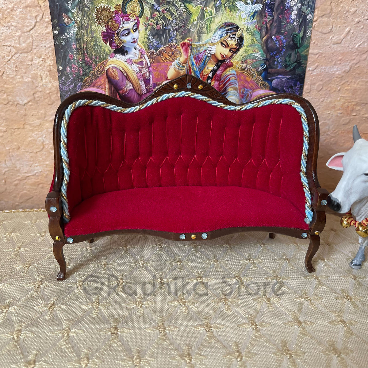 Red Velvet Divine Jeweled Throne - Mahogany Finish