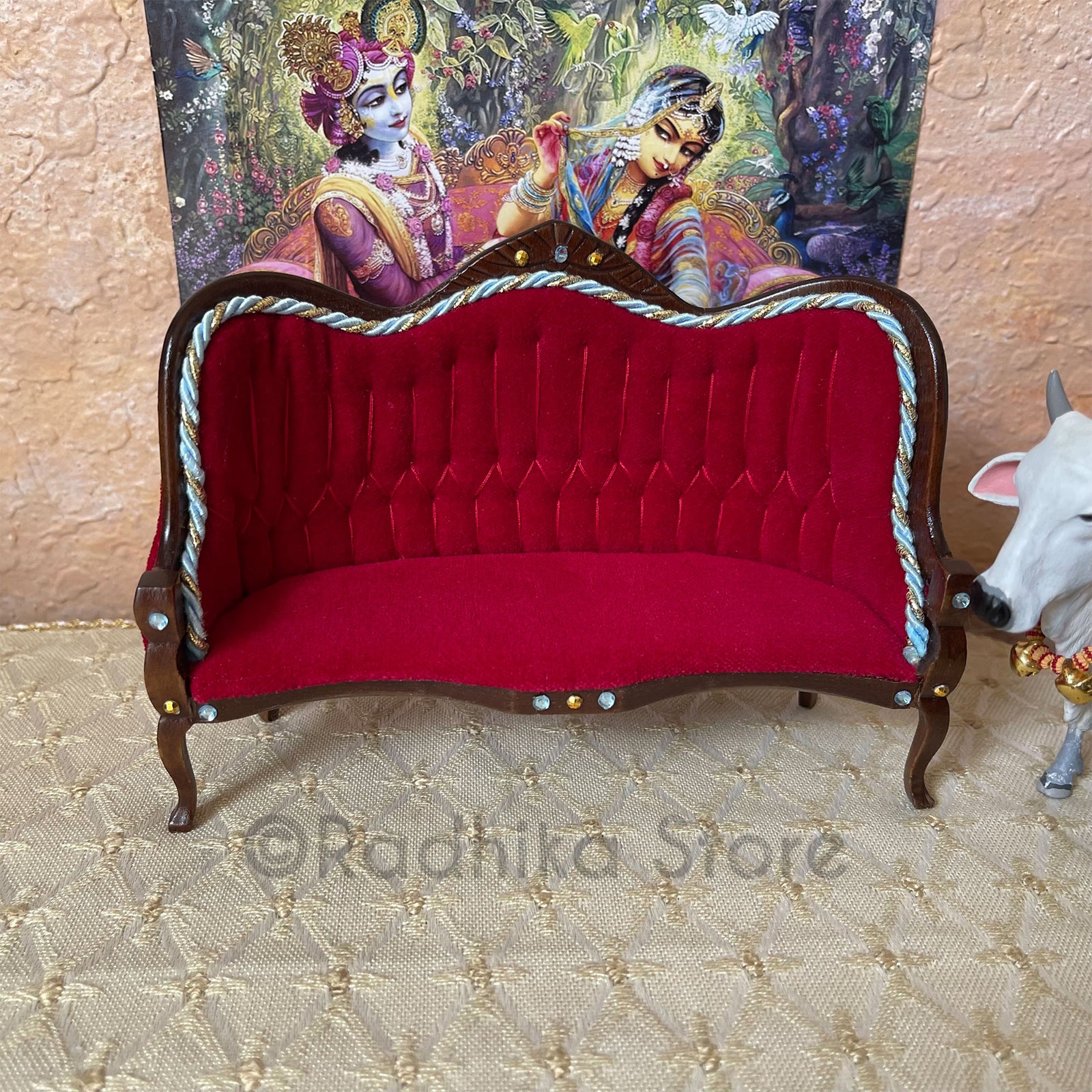 Red Velvet Divine Jeweled Throne - Mahogany Finish