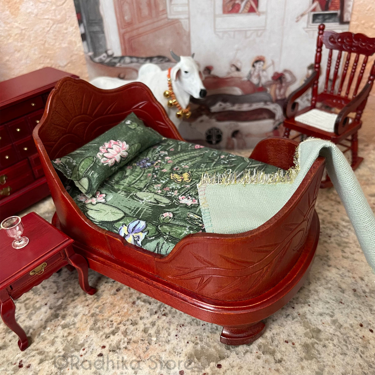 Sacred Lotus Pond- Manjari Sunshine Bed - Cherry Finish