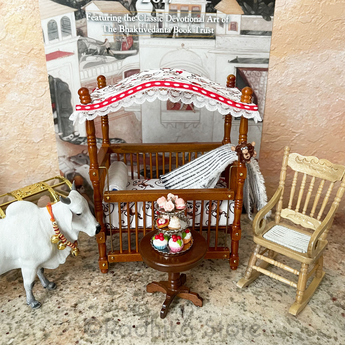 Gopal&#39;s Monkeys - Canopy Crib - Walnut Finish